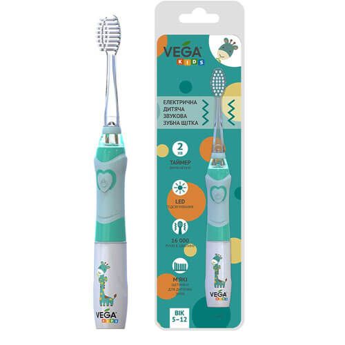 Электрическая детская звуковая зубная щетка Vega Kids VK-400B LIGHT-UP, голубая