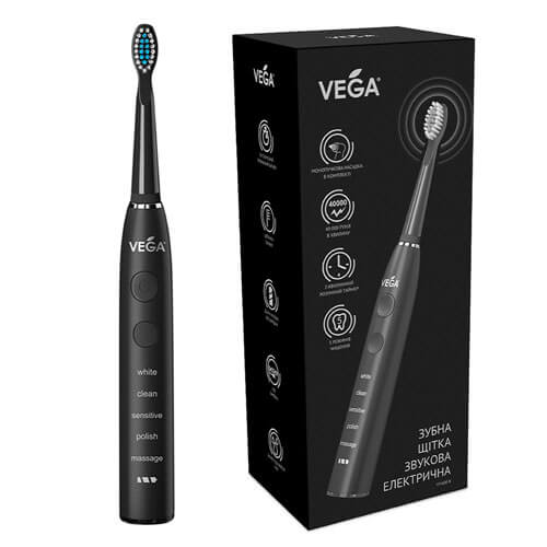 Електрична звукова зубна щітка на 5 режимів чищення, Vega, VT-600 B, чорна