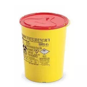 Одноразовий круглий контейнер для утилізації DISPO, жовто-червоний, 4 л