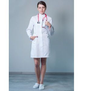 Халат медичний жіночий на кнопках, кольорова обробка 26G, супатна прихована застібка