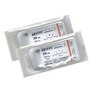 Шовный материал №3/0, 25 мм x 75 см Кетгут "Олимп" хромированный, колющий