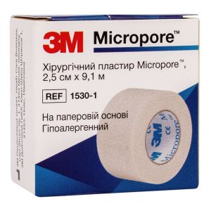 Пластырь на бумажной основе 3М Micropore 1530-1, 2,5х9,1 м