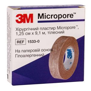 Пластир на паперовій основі Micropore, тілесний, 1,25 см х 9,1 м, 3М