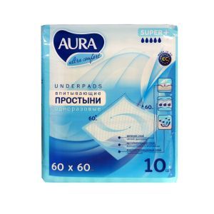 Поглинальні одноразові пелюшки Aura Ultra Comfort, 60x60 см, Super + 5 крап., 10 шт.