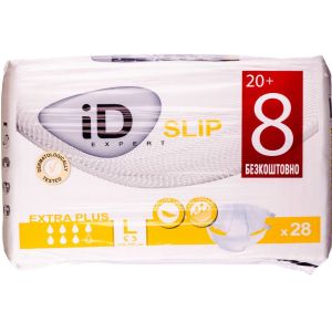 Підгузки для дорослих ID Slip Extra plus, розмір L, такі, що дихають, 20+8 шт.