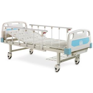 Кровать медицинская механическая на колесах, с перилами, металлический каркас (2 секции)