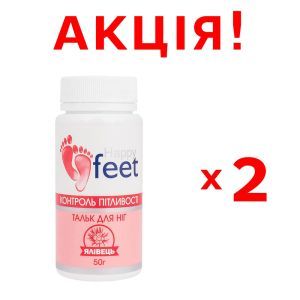 АКЦИЯ! 2 упаковки Тальк для ног Контроль потливости HAPPY FEET, можжевельник, 50 г, Красота и Здоровье