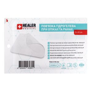 Повязка гидрогелевая при ожогах и ранах, стерильная, 9х12 см, Healer Medical