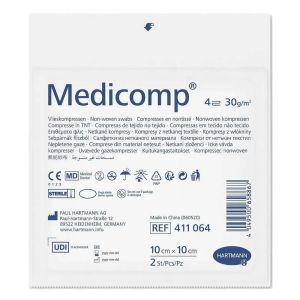 Стерильная салфетка из нетканого материала Medicomp, 10х10 см, 2 шт. в упаковке, HARTMANN