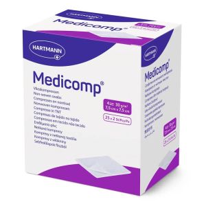Стерильные салфетки из нетканого материала Medicomp, 7,5х7,5см, 25 шт. в упаковке, HARTMANN