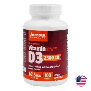 Витамин D3, 2500 МЕ, 100 капсул, Jarrow Formulas