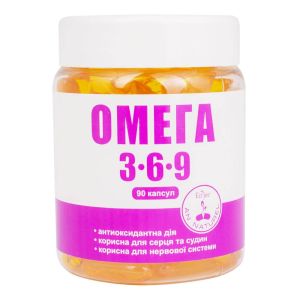 Омега-3-6-9, 1000 мг, 90 капсул в банке, Красота и Здоровье