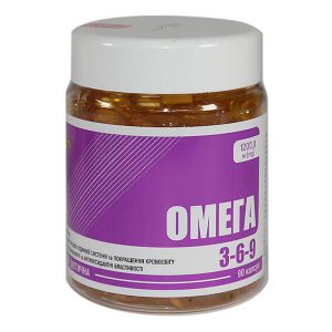 Омега-3-6-9, 1200 мг, 90 капсул в банке, Красота и Здоровье
