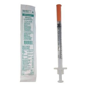 Шприц ін'єкційний інсуліновий одноразовий, 1,0 мл, із голкою, 100U, Medicare 
