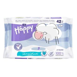 Бумага туалетная влажная Bella Baby Happy Sensitive с экстрактом алоэ, 42 шт