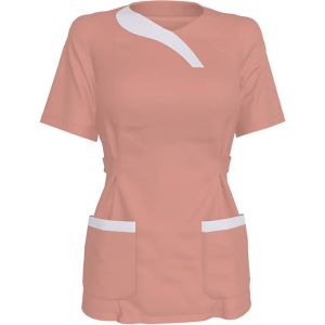 Медична блуза жіноча, персикова з білими вставками