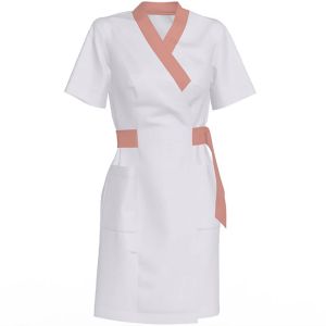 Медичний халат жіночий, білий із персиковими вставками, розмір 50