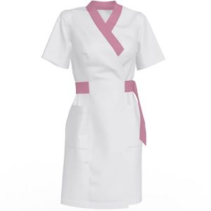 Медицинский халат женский Голландия, белый с розовыми вставками, размеры 44-48