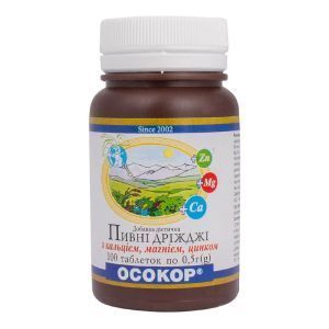 Дріжджі пивні "Осокор" із кальцієм, магнієм і цинком, 0,5 г, 100 таблеток, Красота та Здоров'я