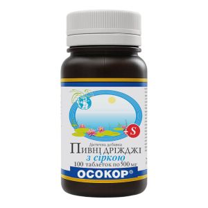 Дрожжи пивные "Осокор" с серой, 0,5 г, 100 таблеток, Красота и Здоровье