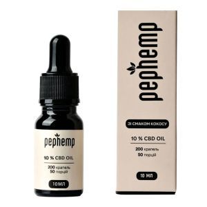 CBD-олія (канабідіол) 10%, 1000 мг КБД, смак кокоса, 10 мл, Pephemp