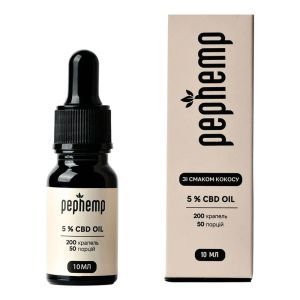 CBD-олія (канабідіол) 5%, 500 мг КБД, смак кокоса, 10 мл, Pephemp