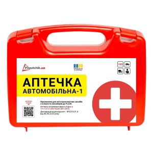 Аптечка автомобільна-1,  22 вкладення, пластиковий футляр, Poputchik