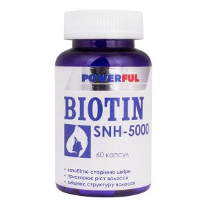 Биотин SNH-5000 POWERFUL, 5000 мкг, 60 капсул, Красота и Здоровье