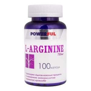 L-аргинин POWERFUL, 750 мг, 100 капсул, Красота и Здоровье
