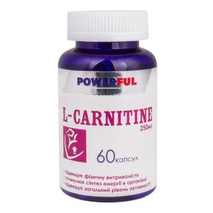 L-карнітин POWERFUL, 250 мг, 60 капсул, Красота та Здоров'я
