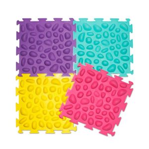 Массажный коврик-пазл мягкий Ridni Relax – 4 пазла (желтый, розовый, голубой)