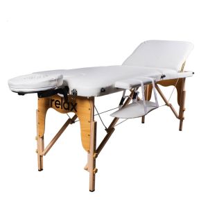 Масажний стіл 3-секційний дерев'яний, білий, Ridni