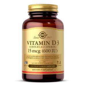 Витамин D3, 600 МЕ, 120 капсул, Solgar