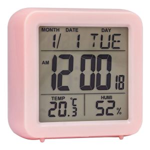 Цифровой термогигрометр с часами T-15, розовый, Стеклоприбор