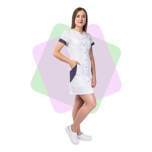 Медицинский халат тонкий женский "Ибица", белый/синий, р. 56