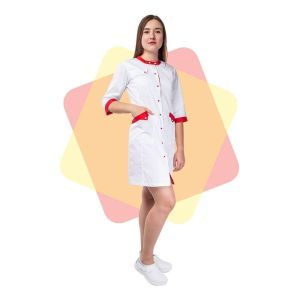 Медичний халат жіночий "Монтана", білий/червоний