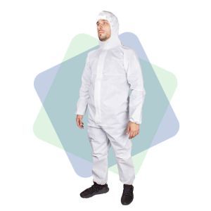 Одноразовый защитный костюм с капюшоном, трехслойный (плотность 40 г/м), белый