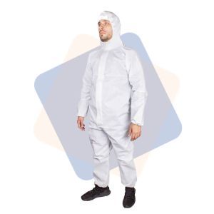 Одноразовый защитный костюм с капюшоном, трехслойный (плотность 60 г/м), белый