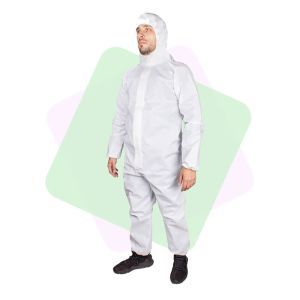 Одноразовий захисний костюм із капюшоном, тришаровий (щільність 80 г/м), білий