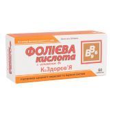 БАД "Фолієва кислота з вітаміном В6", К&Здоров'я, 0,4 мг, 60 таблеток, Красота та Здоров'я