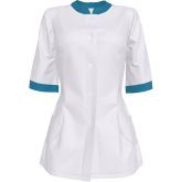 Медицинская блуза женская, белая с голубыми вставками, размеры 50-58