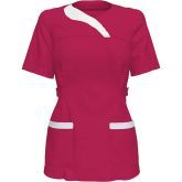 Медична блуза жіноча, малинова з білими вставками, розміри 42-48