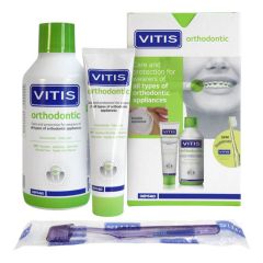 Набор: зубная паста, 100 мл + ополаскиватель, 500 мл + зубная щетка VITIS ORTHODONTIC