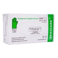Перчатки (L) смотровые латексные, нестерильные припудренные, "Medicare", 100 шт.