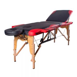Массажный стол 3-секционный деревянный, черный/красный, Ridni