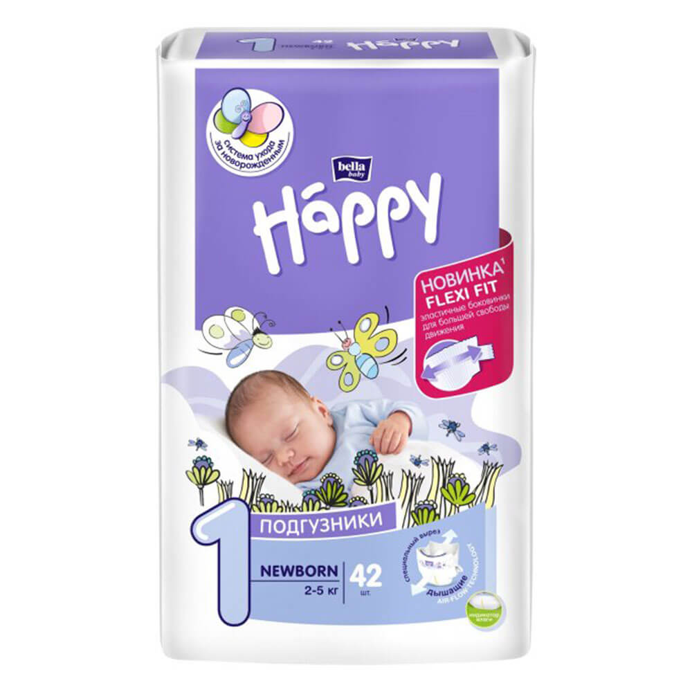 

Подгузники детские Happy Bella Baby newborn (вес 2-5 кг, 42 шт.)