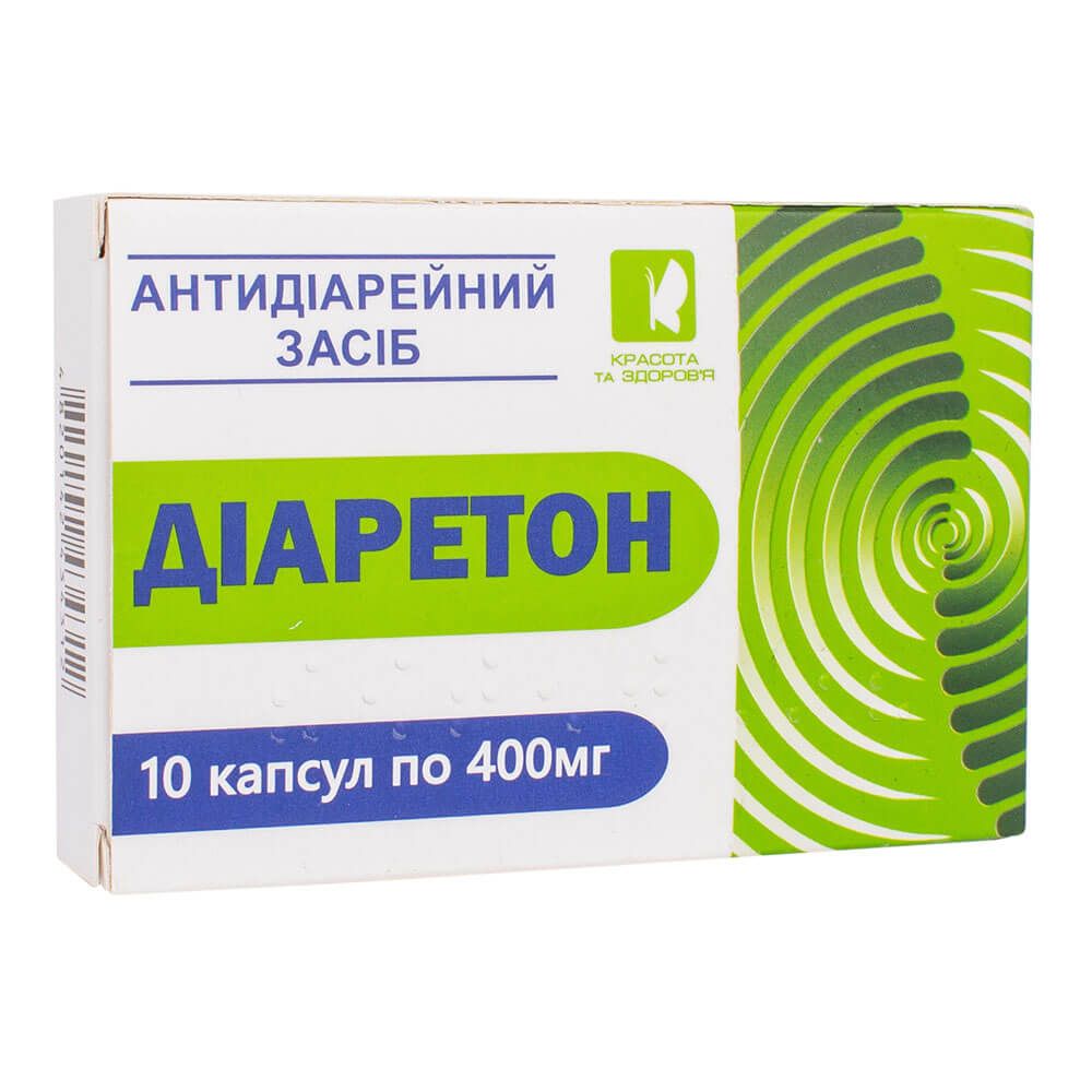 

Диаретон (антидиарейное средство), 400 мг, 10 капсул, Красота и Здоровье