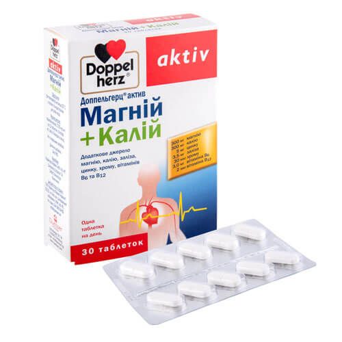 Магній + Калій, 30 таблеток, Doppelherz Магній + Калій, 30 таблеток, Doppelherz